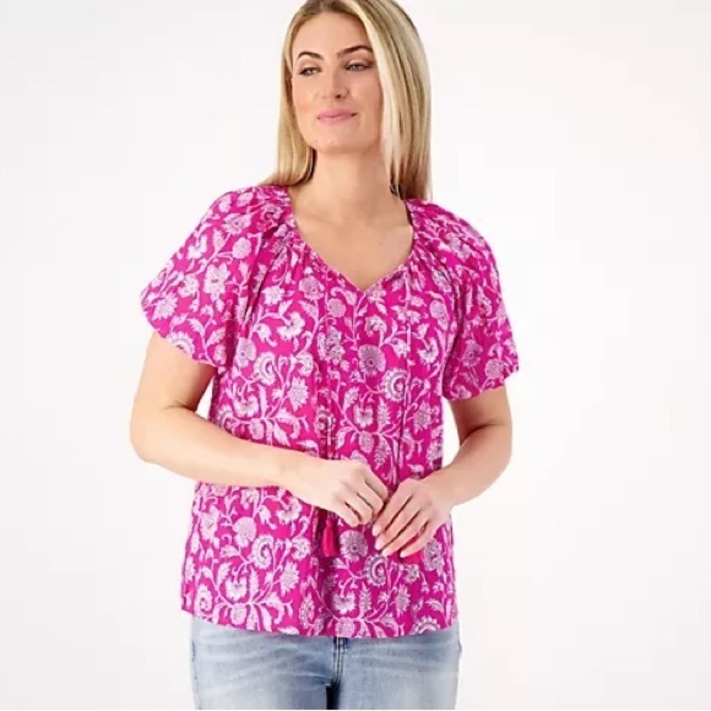 Destination 365 Printed Short-Sleeve Blouse sz XS NEW # E31